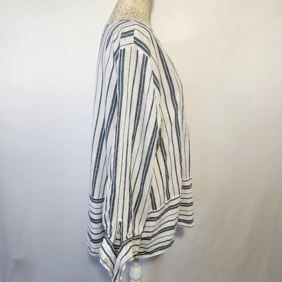 Liz Claiborne Women's Size XL Linen Blend Striped Button Split Sleeves Tunic Top - Picture 8 of 14